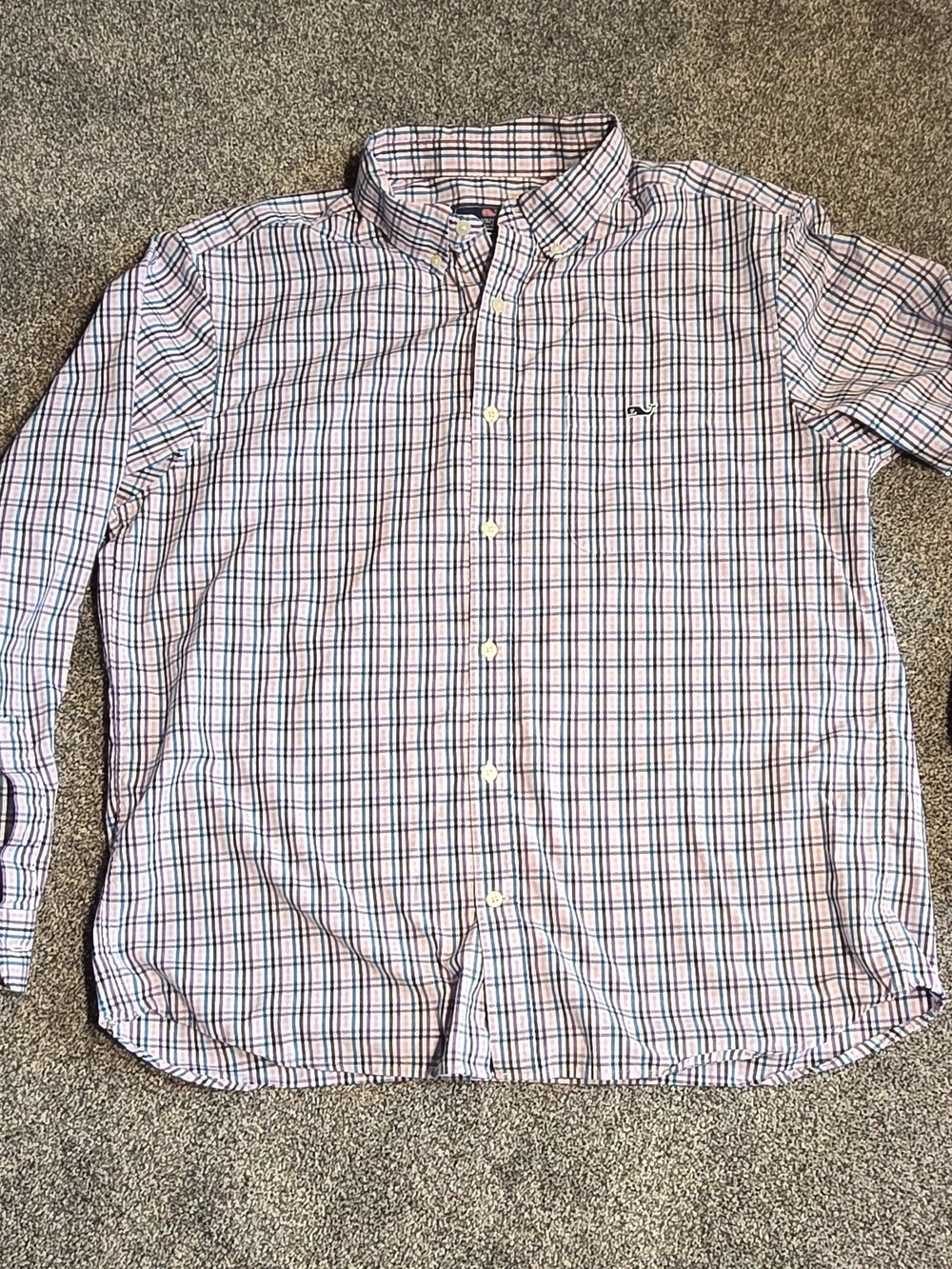 Men's Plaid Vinyard Vines Button-Down Shirt - White, Purple, & Blue Men's Large